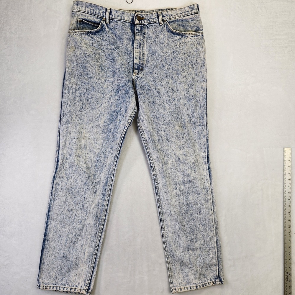 Vintage Lee Acid Wash Jeans Mens 38x32 Made in USA High Rise Tapered Denim Pants